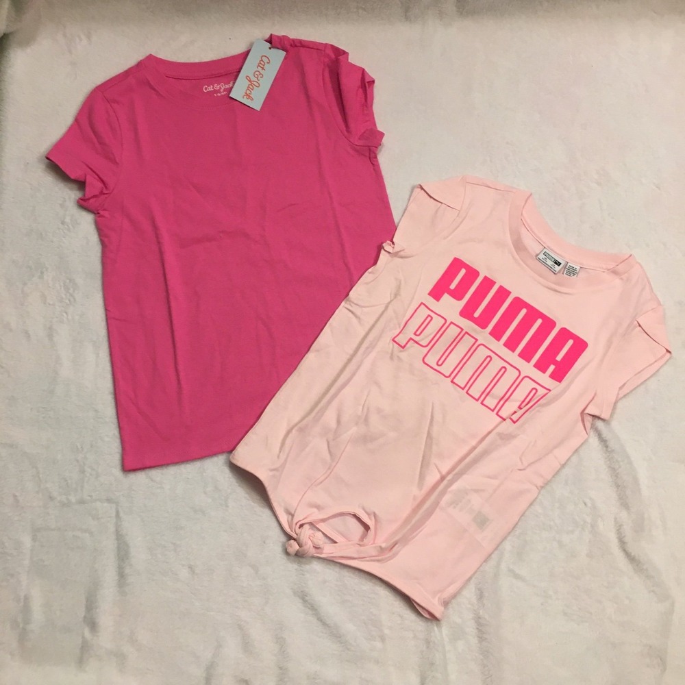 Puma Cat & Jack T-Shirt Bundle Girls Size XS 5/6 Pink NWT Graphic Tie Front Tee